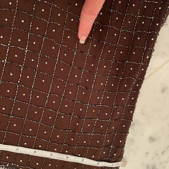 Vintage Brown Beaded Mini Dress​ Sz Med